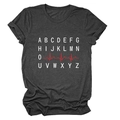 Detail of creative EKG line and white alphabet print on charcoal heather cotton t-shirt - S / Heather Charcoal (White Text)