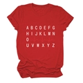 Detail of red crew neck T-shirt with white alphabet print and creative heartbeat graphic - S / Red (White Text)