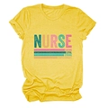 Flat lay detail of yellow Nurse T-shirt showing Caring Loyal Strong print texture - Yellow