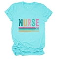 Detail of vintage nurse caring loyal strong colorful print on light blue cotton T-shirt - Deep Water Blue