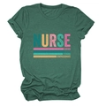 Detail of dark green Nurse T-shirt showing Caring Loyal Strong text and ribbed neckline - Vintage Green