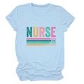 Close-up of nurse theme text print on light blue cotton blend short sleeve t-shirt - Light Blue