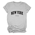 Detail of rolled cuffs and black New York USA print on a light grey cotton T-shirt - Light Gray (Black Font)