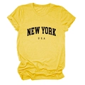Detailed close-up of yellow New York USA graphic t-shirt with soft cotton texture - Yellow (Black Font)