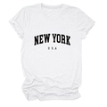 Detail of rolled cuffs and black New York USA graphic print on white cotton T-shirt - White (Black Font)
