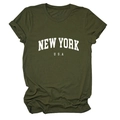 Detail of vintage New York USA white print on a dark green cotton t-shirt fabric - Army Green (White Font)