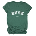 Detailed macro view of the New York USA print on vintage green cotton T-shirt fabric - Retro Green (White Font)