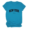 Short sleeve crewneck T-shirt in bright cyan with New York USA college style print - Lake Blue (Black Font)