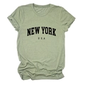 Women's light green cotton short sleeve t-shirt with black New York USA print design - Olive Green (Black Font)