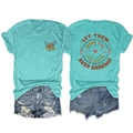 Flat lay of lake green t-shirt with vintage slogan and distressed denim shorts set - S / Deep Water Blue
