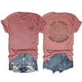 Detail of red heather T-shirt with inspirational text and ripped denim shorts - S / Rose Gold