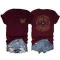 Women's burgundy T-shirt with 'Let Them' print paired with distressed denim shorts - S / Burgundy