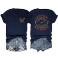 Navy blue t-shirt with heart graphic and light wash denim shorts casual summer set - S / Navy Blue