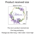 Purple floral bathroom wall sticker with golden hexagon frame and Bathroom text - Purple Flower Wreath Style (MS487-YW)
