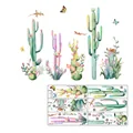 Size chart showing large colorful cactus wall decals with 189x130cm final dimensions - Cactus Theme Wall Sticker Set (MS3102-YL)