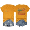 Detailed front and back view of yellow T-shirt with It's a Good Day for Speech Therapy text - S / Mustard Yellow