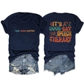 Detailed front and back view of navy blue T-shirt with vintage speech therapy print - Navy Blue