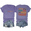 Front and back view of purple heather t-shirt with It's A Good Day floral typography - Purple