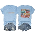 Women's light blue t-shirt and denim shorts set with Good Day and Your Words Matter print - Light Blue