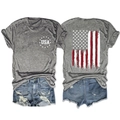 Gedetailleerd voor- en achteraanzicht van grijs USA t-shirt met klassieke denim korte broek - S / donkergrijs