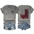 Detail van USA-belettering en distressed vlagstrepen op grijs gemêleerd shirt - S / Donkergrijs (Zwarte Grafiek)