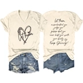 Detail of cream V-neck T-shirt with leopard heart print and quote on the back - S / Sand (Black Font)
