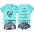 Detail view of mint green V-neck t-shirt with Let Them misunderstand you back print - S / Deep Water Blue (Black Font)
