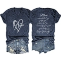 T-shirt bleu marine col V avec imprimé cœur léopard et texte motivationnel au dos - Bleu Marine (Police Blanche)