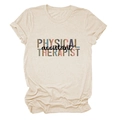 Detail of Physical Assistant Therapist text with leopard print on beige t-shirt - S / Sand