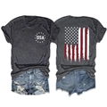 Γυναικείο γκρι t-shirt με λογότυπο USA και τύπωμα αμερικανικής σημαίας στην πλάτη - S / Μαυρόγκρι Μελανζέ