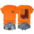 Εμπρός και πίσω όψη πορτοκαλί T-shirt με σημαία USA και σετ με τζιν σορτς outfit - S / Πορτοκαλί