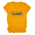Detail of Physical Assistant Therapist text print with leopard patterns on yellow T-shirt - S / Mustard Yellow