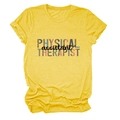 Detail of Physical Assistant Therapist leopard print typography on yellow cotton t-shirt - S / Yellow