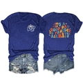 Dunkelblaues T-Shirt mit 'Protect Airways' Slogan und Used-Look Jeans-Shorts - Retroblau (WeiBer Druck)