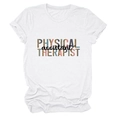 Detail of white cotton T-shirt featuring leopard print Physical Therapist graphics - S / White