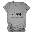 Macro detail of 'Chosen 1 Peter 2:9' print on grey cotton crewneck short sleeve t-shirt - S / Dark Grey (Black Font)