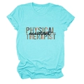 Detail of teal crew neck t-shirt with leopard print Physical Therapist Assistant text - S / Deep Water Blue