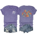Vorder- und Rückseite des lila T-Shirts und Denim-Shorts mit medizinischem Slogan - Lila (Weißer Druck)