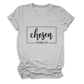Close-up of light gray knit t-shirt featuring chosen 1 PETER 2:9 graphic print - S / Light Grey (Black Font)