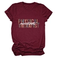 Detail of burgundy crewneck T-shirt with leopard print Physical Therapist text - S / Burgundy