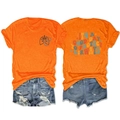 Detailansicht eines orangefarbenen T-Shirts mit Lungen-Print und Denim-Shorts - Orange (Schwarzer Druck)