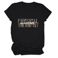 Detail of a black short-sleeve T-shirt with leopard print Physical Assistant Therapist text - S / Black