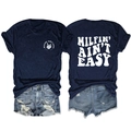 Detail of navy t-shirt with skull hand print and distressed denim shorts set - Navy Blue