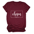 Detail of maroon crew neck T-shirt featuring white 1 Peter 2:9 chosen text print - S / Wine Red (White Font)