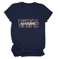 Detail of navy blue t-shirt with leopard print Physical Assistant Therapist text - S / Navy Blue