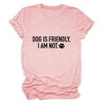 Detailed view of pink cotton T-shirt featuring DOG IS FRIENDLY black graphic print - Pink (Black Print)