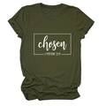 Detail of army green crewneck T-shirt with white chosen 1 PETER 2:9 printed graphic - S / Army Green (White Font)