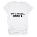 Detailed view of white cotton T-shirt featuring DOG IS FRIENDLY black text and paw print - White (Black Font)