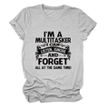 Close-up of funny slogan on gray cotton T-shirt with rolled cuffs and crew neck detail - S / Light Gray (Black Print)