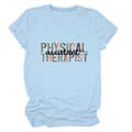 Light blue Physical Therapist Assistant t-shirt with leopard print text and rolled sleeves - S / Light Blue